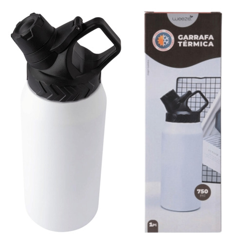 Garrafa Térmica Aço Inox 750ml Academia Esporte Lazer Weeze Cor Branco