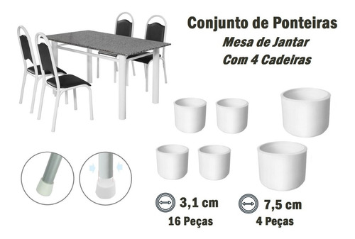 Kit Ponteira Protetora Pé De Mesa Tubular E Para 4 Cadeiras