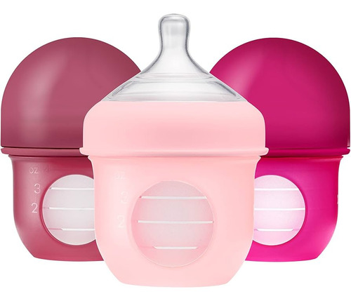 Set De 3 Biberones Boon Nursh Anticólicos 4 Oz Rosa 0meses+