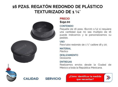Regatón Tapón Redondo De Plástico Texturizado 1 1/4 Paq. 16