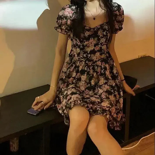 Minivestido Evasé Con Estampado Floral Para Mujer Con Cuello