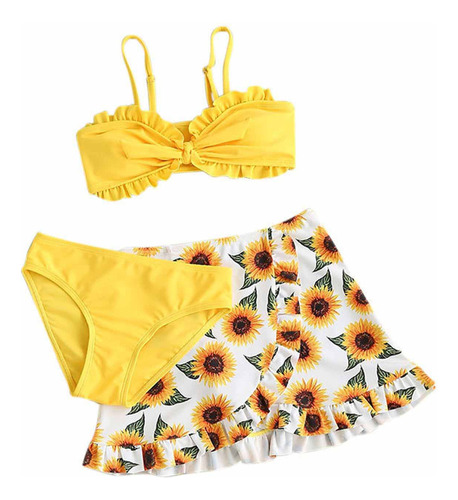 Traje De Baño Para Niñas Con Estampado De Girasoles, Sin Man