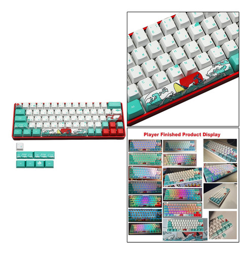 71key Coral Sea Ukiyo-e Dye-sub Pbt Keycaps Set Diy Para
