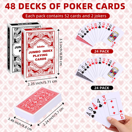 Juego De Cartas Zubebe Jumbo Index Rojo/negro, Paquete De 48