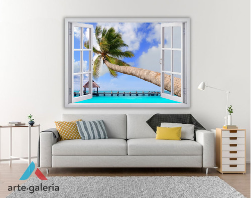 Cuadro Moderno Canvas Ventana Cancún México 1x1.4m