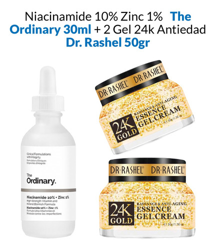 Niacinamide 10% Zinc 1%  30ml + 2 Gel 24k Antiedad 50gr