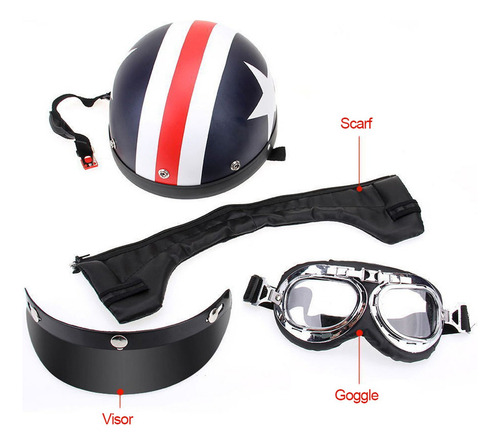 Casco Semiabierto Retro Con Goggles Y Parasol P/motociclista
