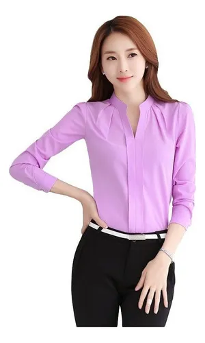 Blusa Moda Casual Elegante Color S lido Collar De Soporte Cuotas