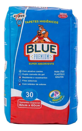 Tapete Higiênico Blue Premium Para Cães 30 Unidades