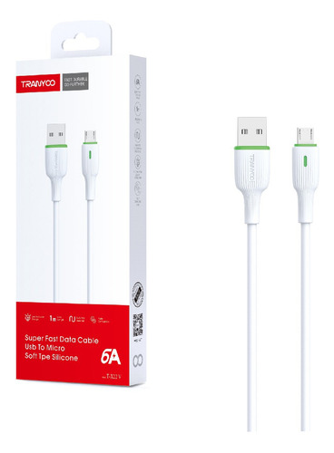 Cabo De Carregamento Usb To V8 Com Luz-rápido E Durável Cor Branco