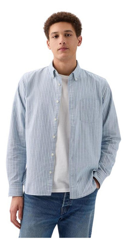 Camisa Hombre Gap Oxford Standard Fit Rayada Azul