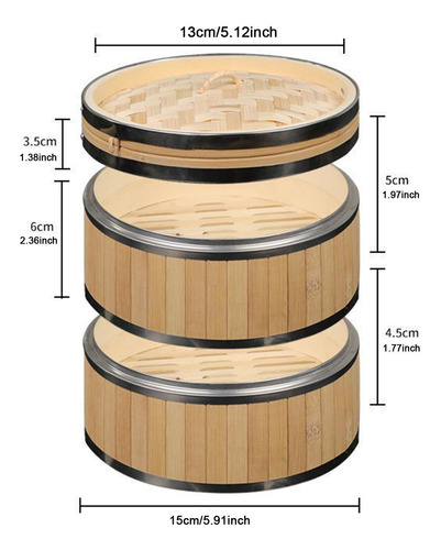 Cesta De De Bambú Vaporizadora Cocina Doble Capa