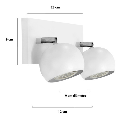 Imagen 3 de 9 de Aplique Pared Baño 2 Luces Bocha Led Moderno Blanco Negro