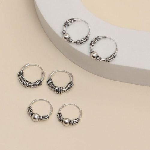 Juego De 3 Pares De Aretes De Aro Balinés Sin Fin Antiguos D