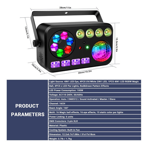 Luz Led Para Fiestas En El Escenario, Luz De Dj 5 En 1 De 10