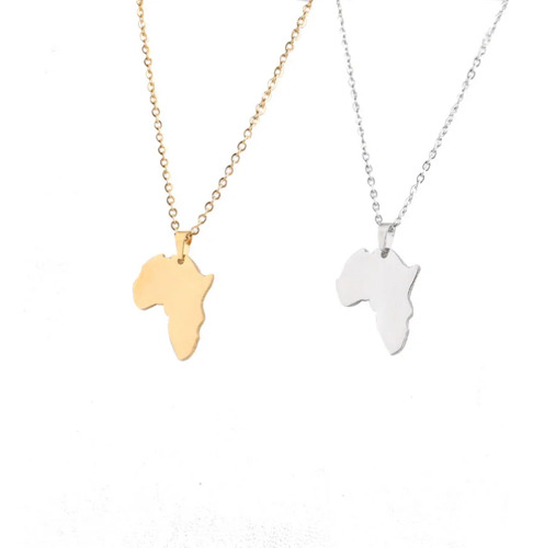 Collar Con Colgante Con El Mapa De África, De Acero Inoxidab