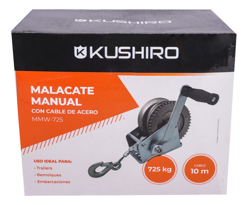 Malacate Manual Con Cable De Acero 725 Kg Kushiro Mmw-725