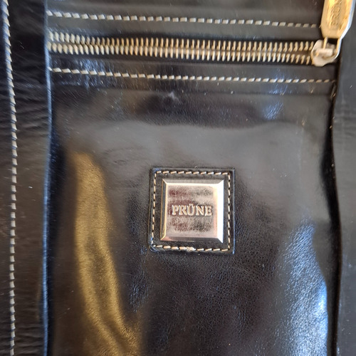 Cartera De Cuero Vacuno Grande Prune 30x40 Negro Lisa Níquel Negro (Usado)