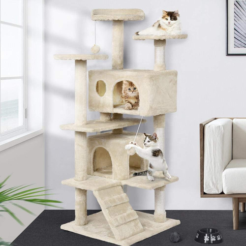 Gimnasio Rascador Torre Para Gato Refugio Cama Cueva 6 Color Gris