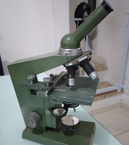 Microscópio Aus Jena Alemão Monocular Verde
