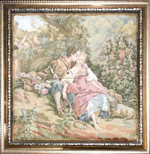 Pareja Europea, Gobelino Francés Buen Estado Antiguo, Import