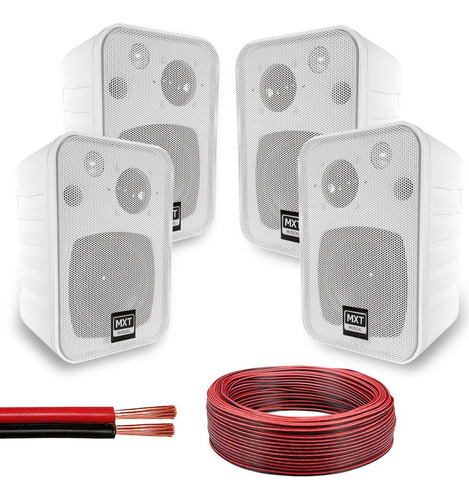 Kit 4 Caixas Som Ambiente Passivas 50w + Cabo Bicolor 100m Cor Branco