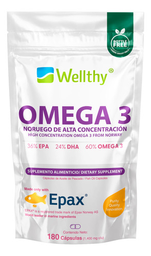 Omega 3 Epax 180 Cápsulas 1080mg Epa 720mg Dha Wellthy 