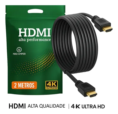 Cabo Hdmi 2m 2.0 19 Pinos Ethernet 2 Metros 4k Ultra Hd 3d Alta Velocidade, Hdr, 60hz, Ethernet, Compatível Com Ps4, Ps5, Xbox, Tv, Pc, Notebook