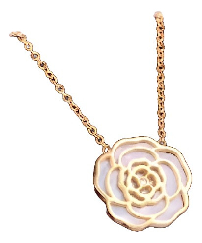 Collar Flor Camelia Moda Titanium Con Nacar, Hermosa Prenda