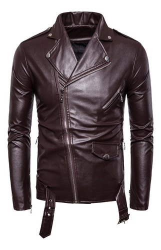 Chaqueta Para Hombre, Corte Ajustado, Para Moto, Piel, Piel,