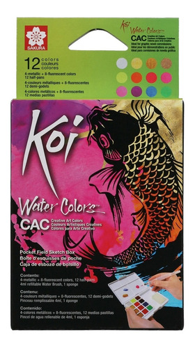 Koi Acuarelas Creative Art Colors Caja X 12 Metalicas Y Fluo