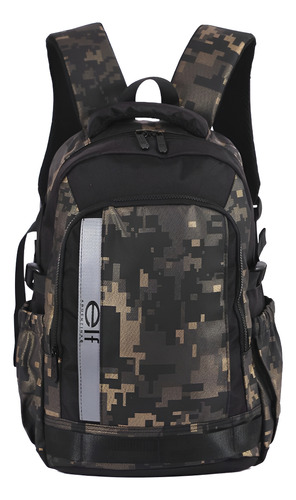 Mochila De Espalda Elf 30lts 3658 Color Negro Y Marrón Diseño De La Tela Geométrico