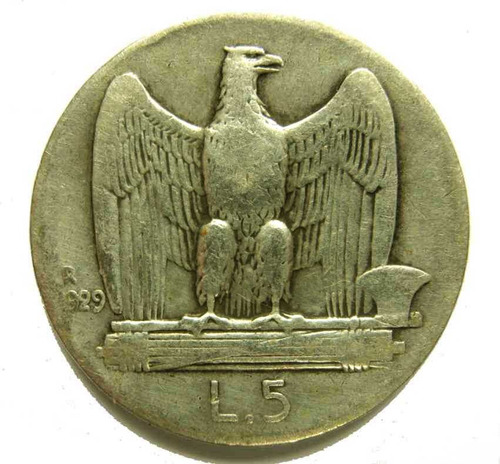 Imagen 3 de 5 de Tp Italia Época Fascista 5 Lira De Plata En Excelente Estado