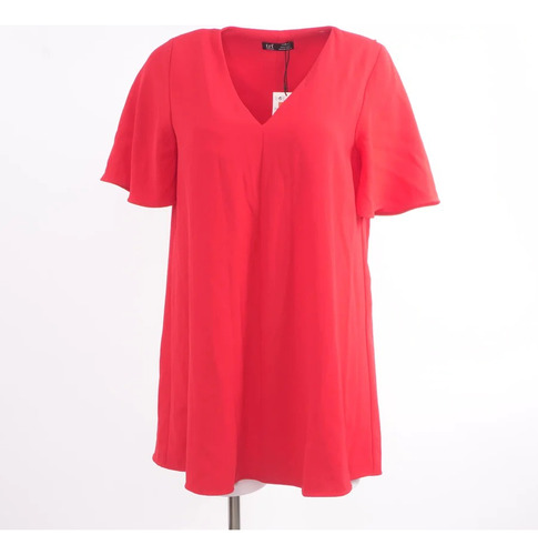 Zara Vestido Midi Rojo Liso Para Mujer Talla M