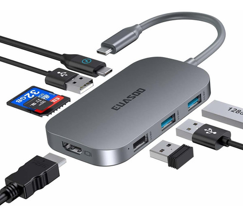 Usb Tipo Euasoo 8 1 Adaptador 4 Hdmi 3 Puerto 2.0 Lector Sd