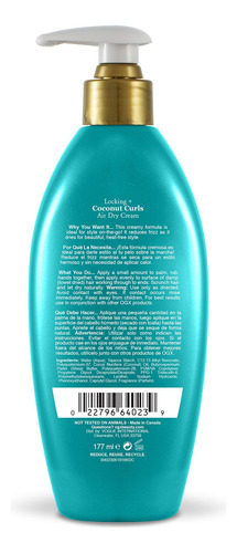 Crema Air Dry Ogx Locking + Coconut Curls 180 Ml