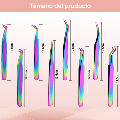 Set De 8 Pinzas Para Extensión De Pestañas Mink Volumen Ruso