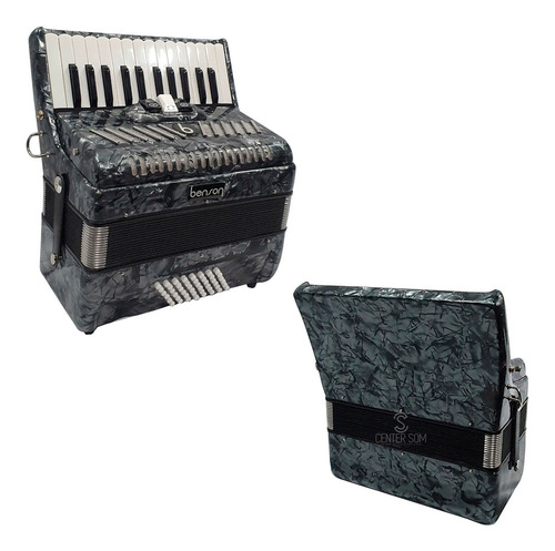 Acordeon 26 Teclas 48 Baixos Benson Preto Pérola Com Case