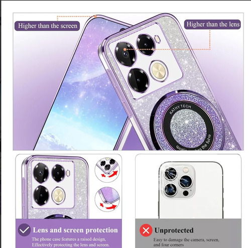 Funda Para Redmi A3 /a3x Case Brillo Brillante Niña Soporte Morado Para Redmi A3 /a3x