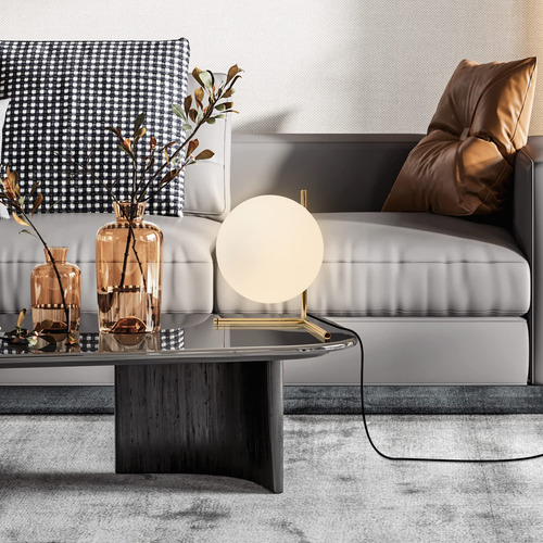 Lámpara De Mesa Bokt Mid Century Modern Brass Gold Con Vidri