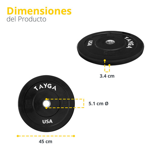Par Disco Olímpico Bumper Negro 15 Lbs Halterofilia Tayga