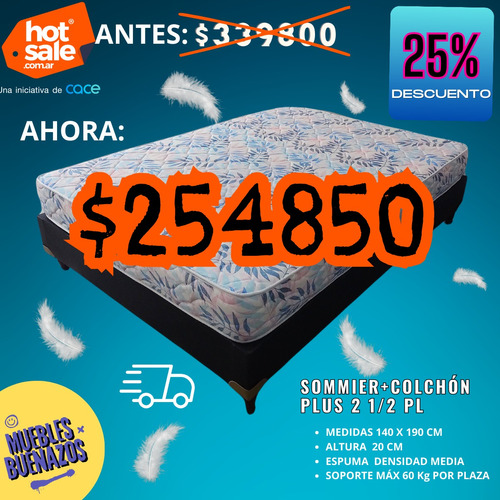 Sommier+colchón Plus2 1/2 Pl 140x190x20! Suavidad Y Calidad 