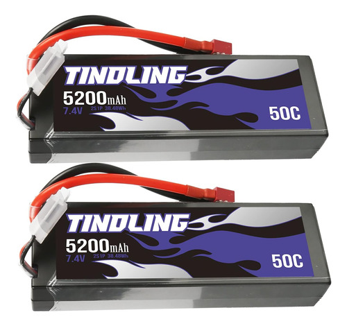 Tindling 2s Lipo Battery 7.4v 5200mah 50c Case Duro Con Dean