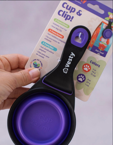 Recipiente De Alimento Para Mascotas 2 En 1 Vesty (227 Gr) Vesty Clip & Cup Violeta Oscuro