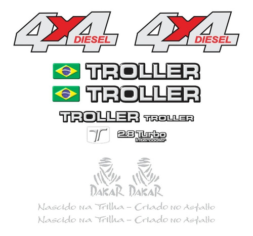 Kit Adesivos Emblema Troller T4 4x4 Diesel 2.8 Turbo Intercooler 2003 Completo Carro Preto Trl037