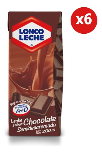 Loncoleche Pack 6 - Semidescremada Chocolate 200 Ml