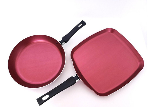 Set Comal Cuadrado Y Sarten De Aluminio Cinsa Rojo Metálico