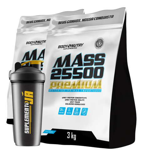 2x Hipercalórico Mass 25500 3kg - Anticatabólico C/ Creatina Sabor Banana Com Morango