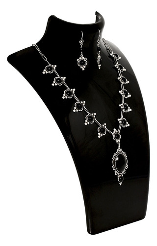 Set De Collar Y Aretes De Plata .925 Modelo Ónix 3 331c080