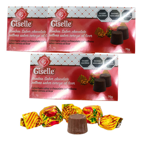 Chocolate Relleno Sabor Al Licor 3 Cajitas C/u 70 G Giselle